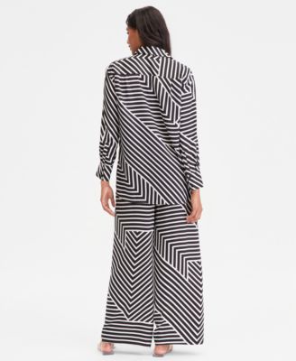 Long-Sleeve Striped Button-Front Shirt & Wide Leg Pants