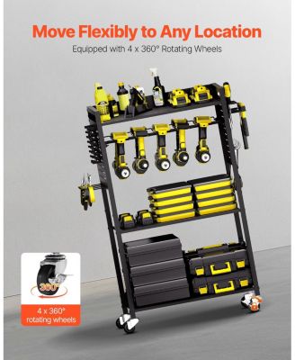 4-Tier Tool Cart, 150 lb Capacity, Rolling Drill Holder & Storage Rack on Wheels.