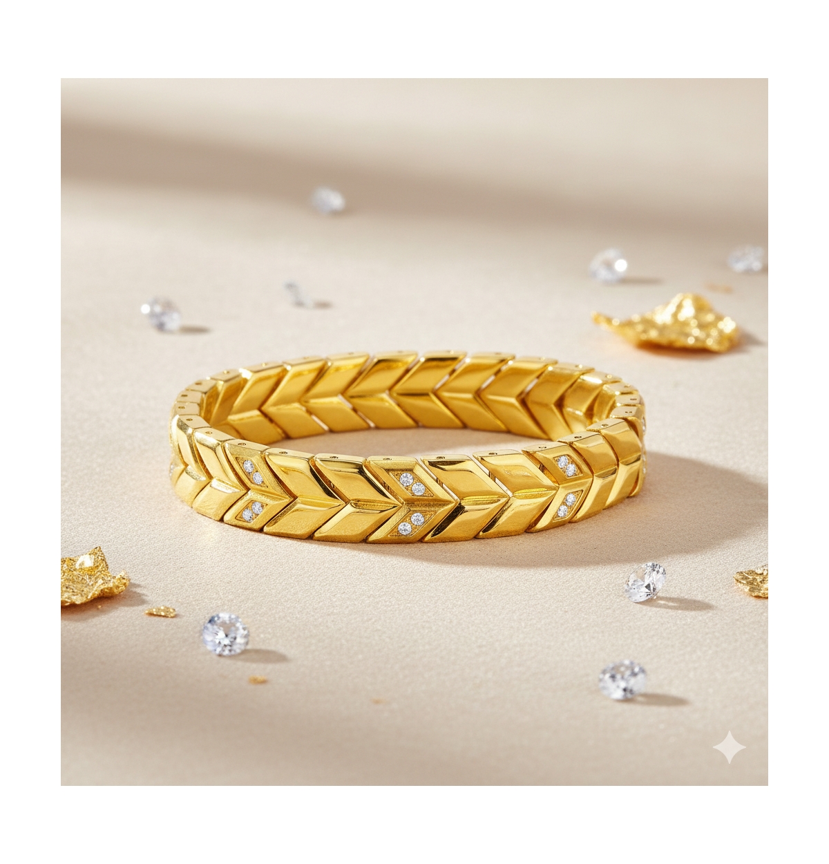 Metallo Stainless Steel, Polished & Matte Cz Chevron Design Bracelet