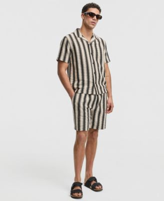 Men's Relaxed-Fit Crochet Knit Short-Sleeve Camp Shirt