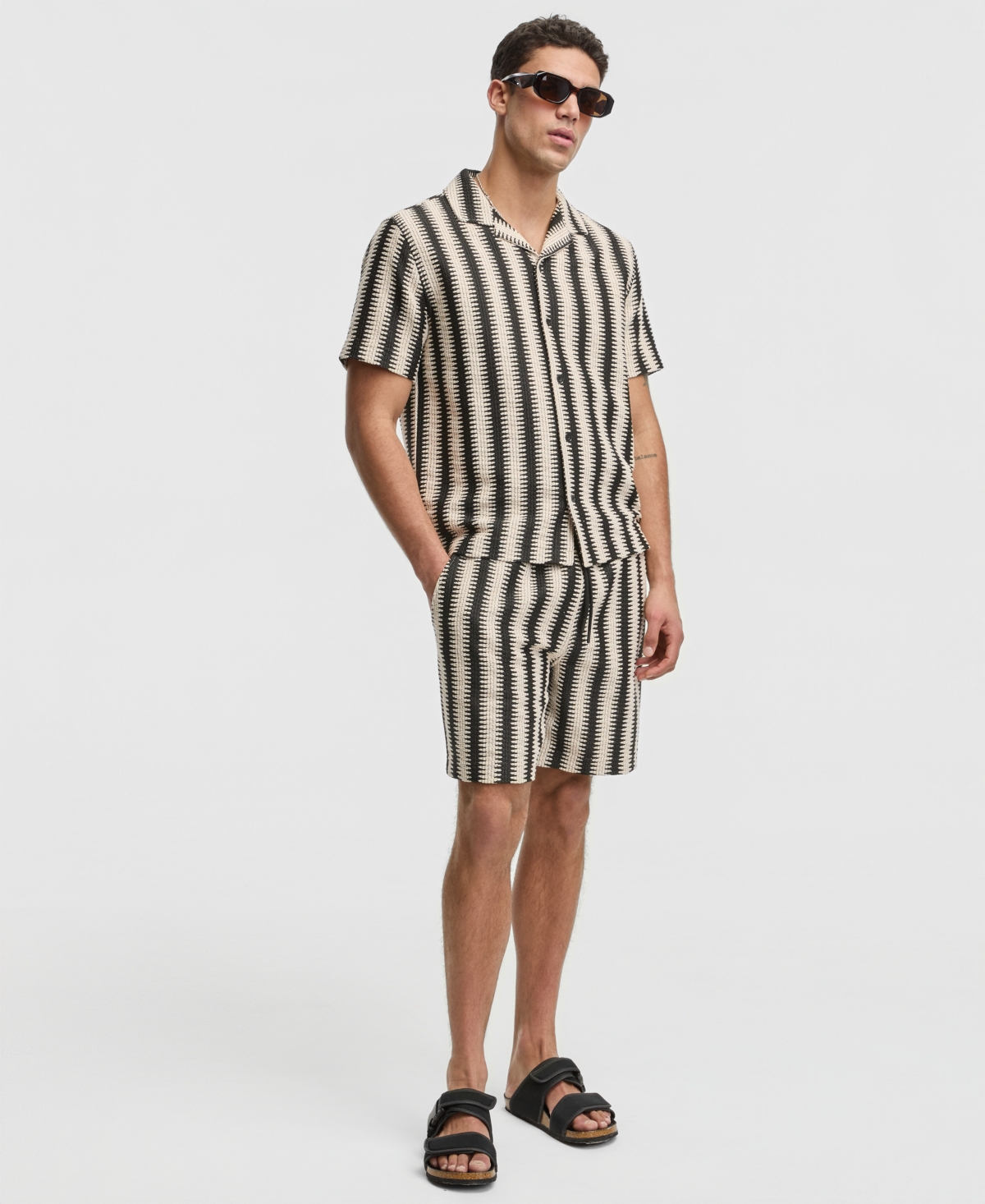 Mode of One Men's Relaxed-Fit Crochet Knit Short-Sleeve Camp Shirt, Macy's Exclusive