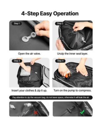 65L Expandable Vacuum Seal Compression Travel Backpack with Pump, TSA-Approved Lock, Water-Resistant Carry-On Luggage, Black