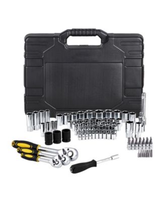 121-Piece Mechanics Tool Set, 1/4" 3/8" 1/2" Drive SAE & Metric Sockets, Bits, Wrenches, Ratchet, Plastic Case