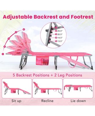 Outdoor Beach Lounge Chair Folding Chaise Lounge with Pillow