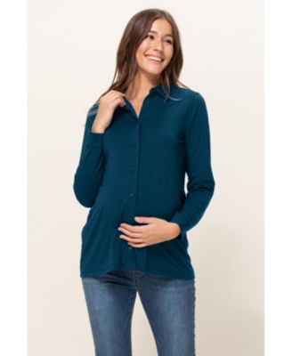 Maternity Button Up Collared Long Sleeve Top