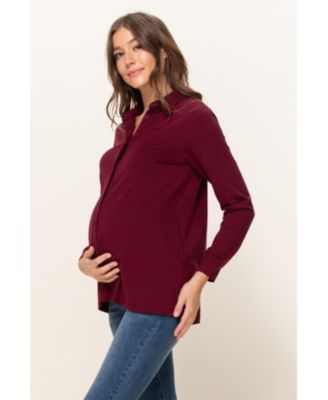 Maternity Button Up Collared Long Sleeve Top