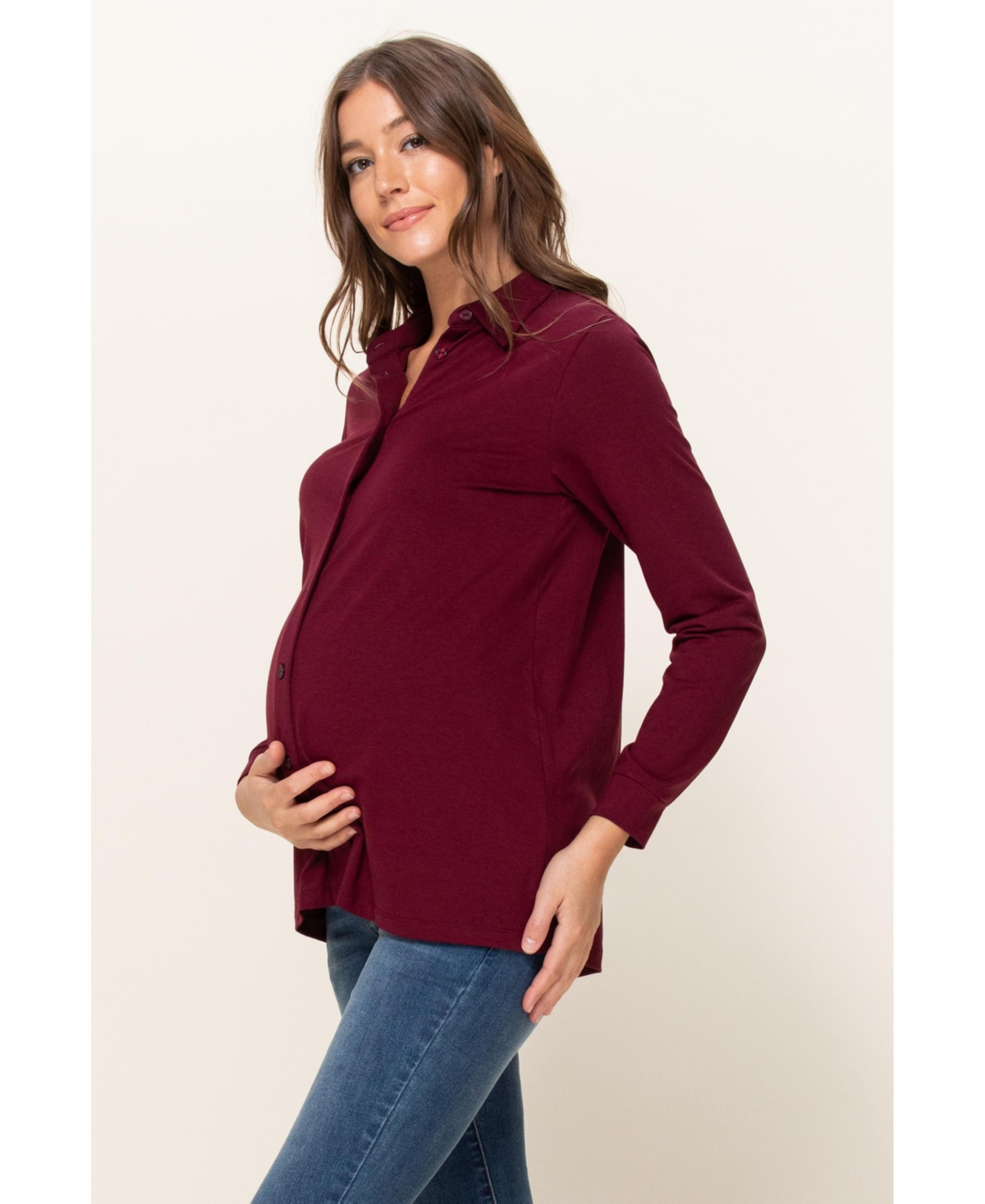 Hello Miz Maternity Button Up Collared Long Sleeve Top