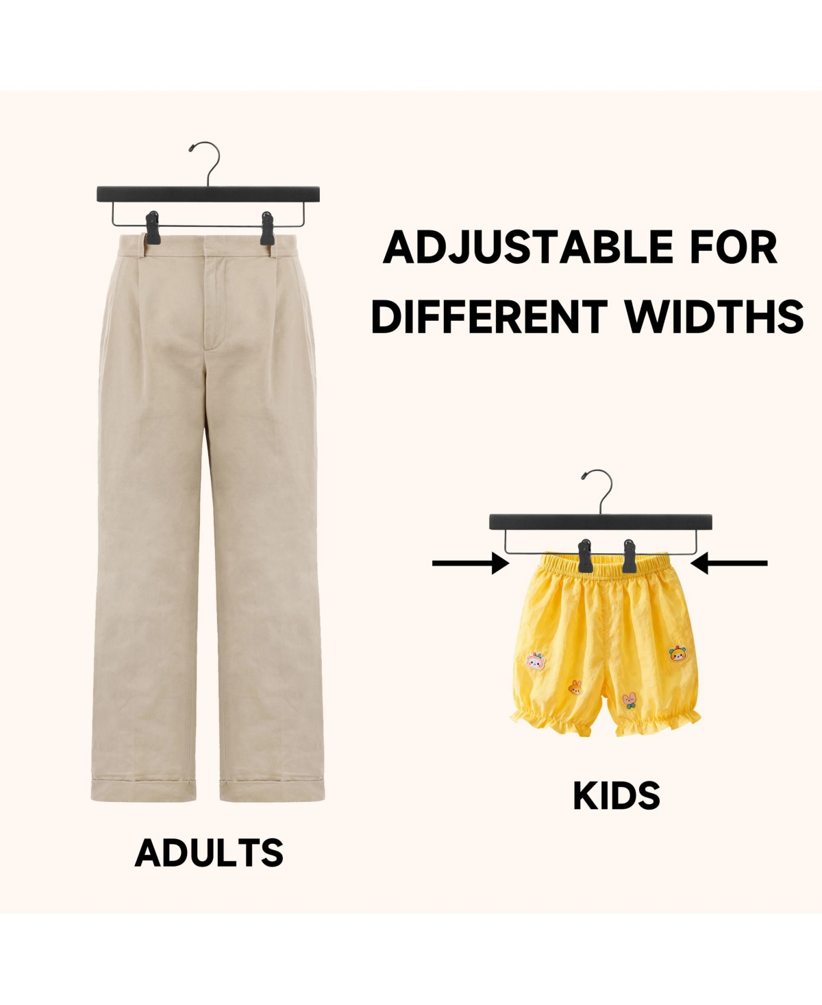 BP4U 24-Pack Premium Wooden Pants/Skirts Hangers with Adjustable Clip, Heavy Duty Solid Wood Bottom for Trousers, Dress Slacks