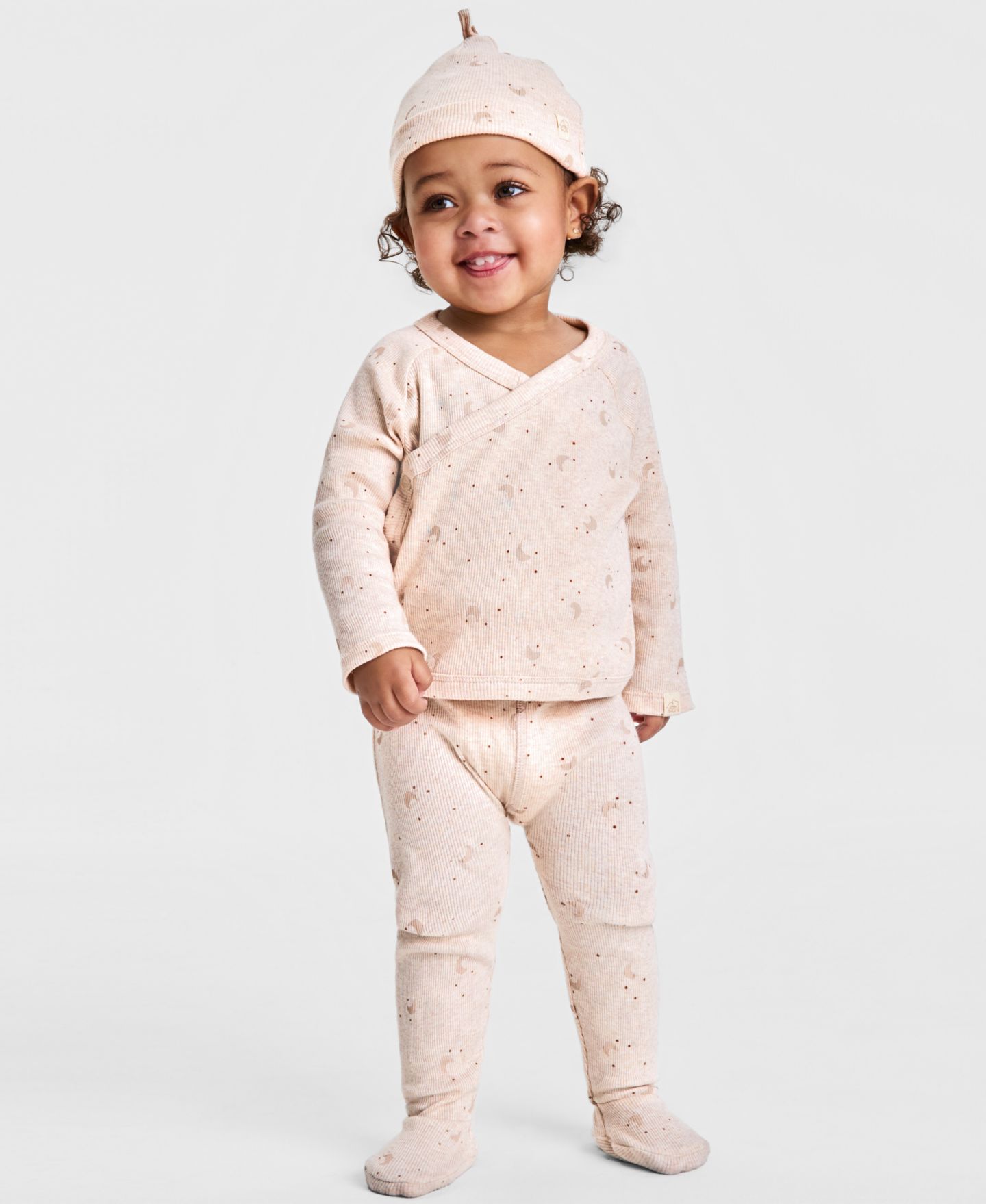 Комплекты First Impressions Ribbed Take Me Home Beanie, Top and Pants, 3-Piece Set для малышей, цвет: Овсяный меланжевый — фото 2