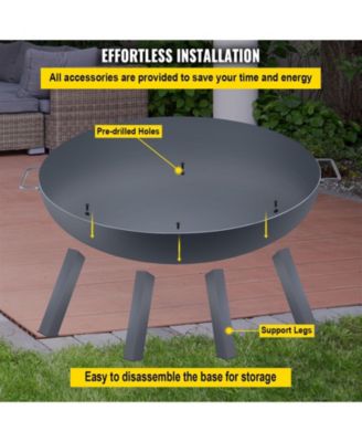 34-Inch Round Carbon Steel Fire Pit Bowl, Wood Burning Fire Bowl with Drain Hole, Portable Handles and Firewood Stick, Black