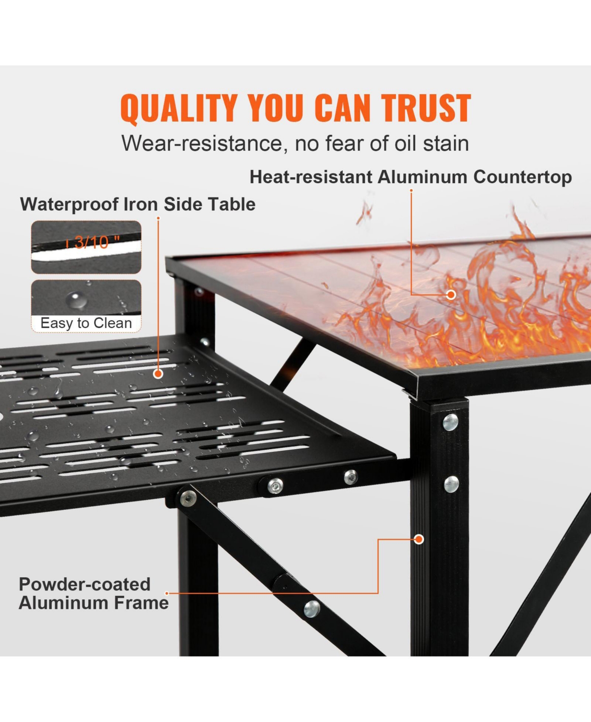 Mecale Camping Kitchen Table Cook Station, One-Piece Folding Portable Aluminum Table with Carrying Bag, 4 Side Tables and 2 Shelves