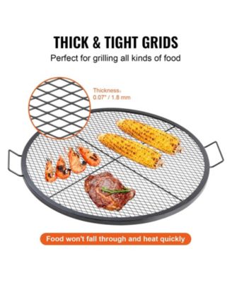 36" Round X-Marks Fire Pit Grill Grate, Heavy Duty Steel Cooking Grate with Handle and Support X Wire, Black