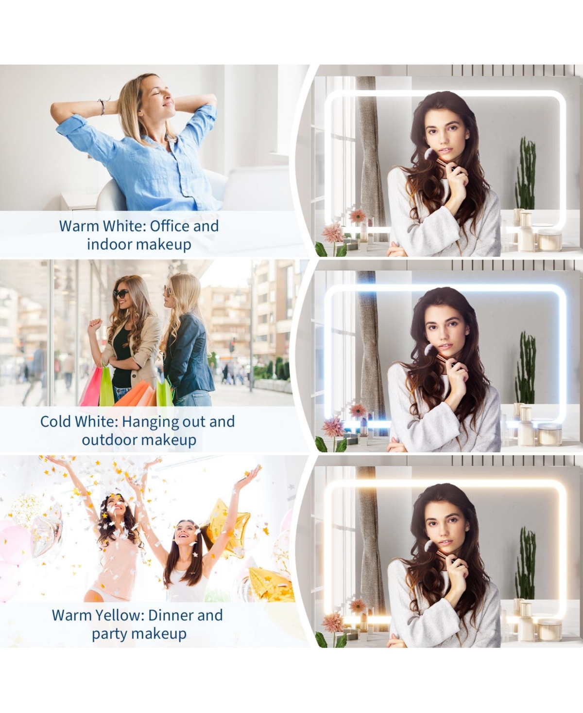 gaomon Vanity Desk with Led Mirror & Power Outlets,3 Light Modes, Modern Dressing Table for Bedroom