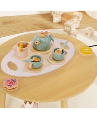 15-Piece Wooden Tea Set for Kids, Pretend Play Toy with Teapot, Cups & Treats