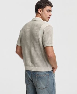 Men's Relaxed-Fit Short-Sleeve Zipper Sweater Polo Shirt