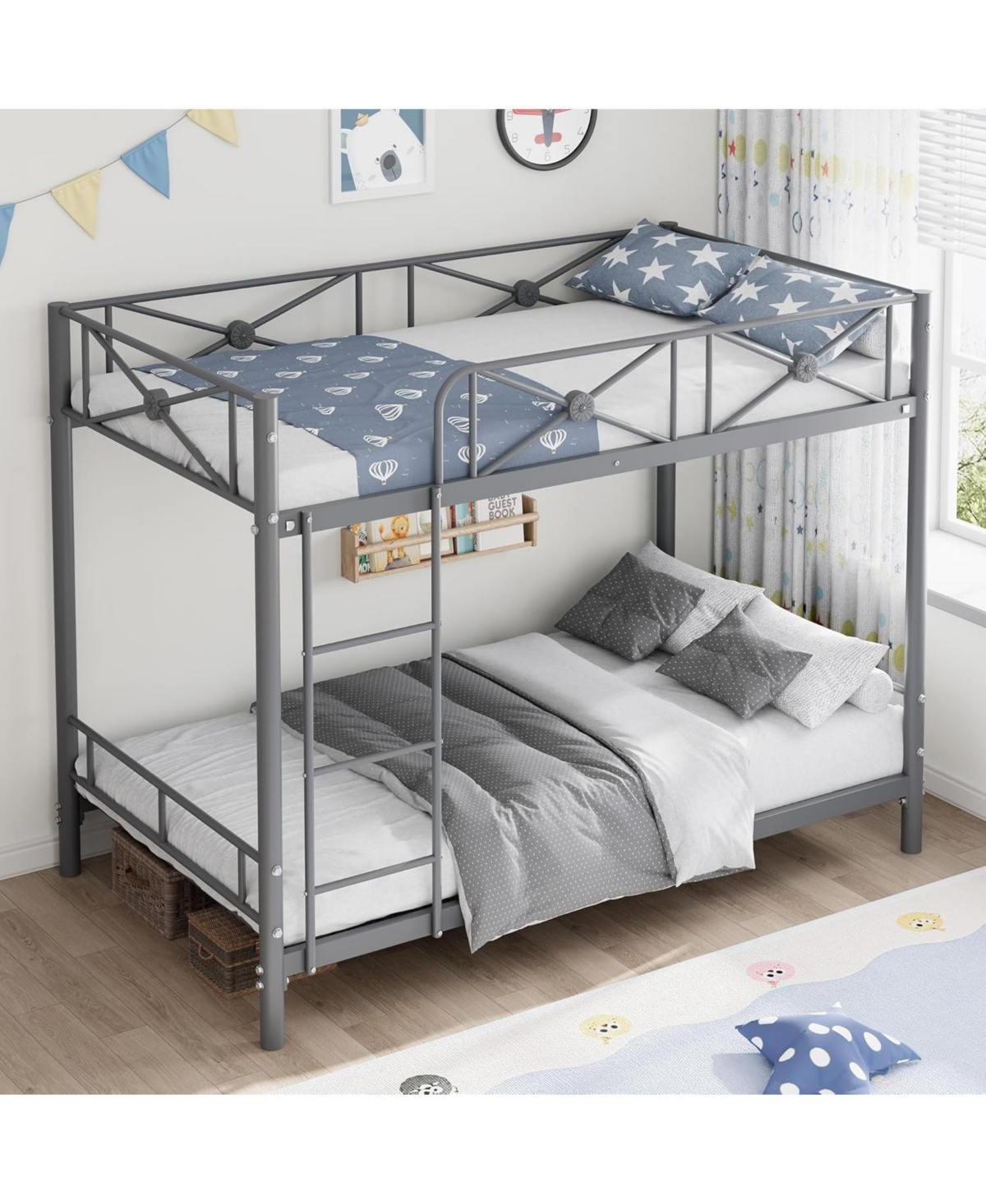 gaomon Twin Over Metal Bunk Bed, Modern Heavy Duty Steel Frame with Safety Guard Rails, Space-Saving Design for Kids Bedroom/School