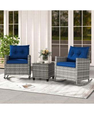 Outdoor Rattan Rocking Chairs with Table and Soft Cushions