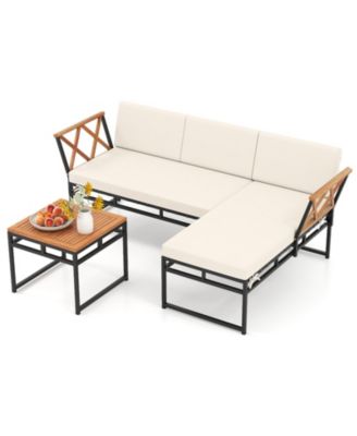 L-Shaped 3-Piece Outdoor Furniture Set for Poolside and Porch