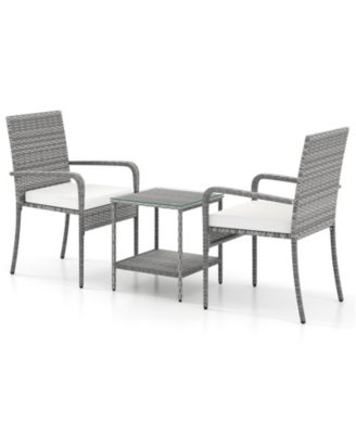 Outdoor 3-Piece Furniture Set with Cushions and Glass Table