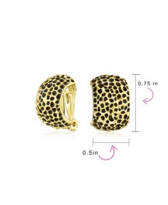 Fashion Speckle Hammered Leopard Half Hoop Clip On Earrings Matte Silver Gold Plated For Non Pierced Ears