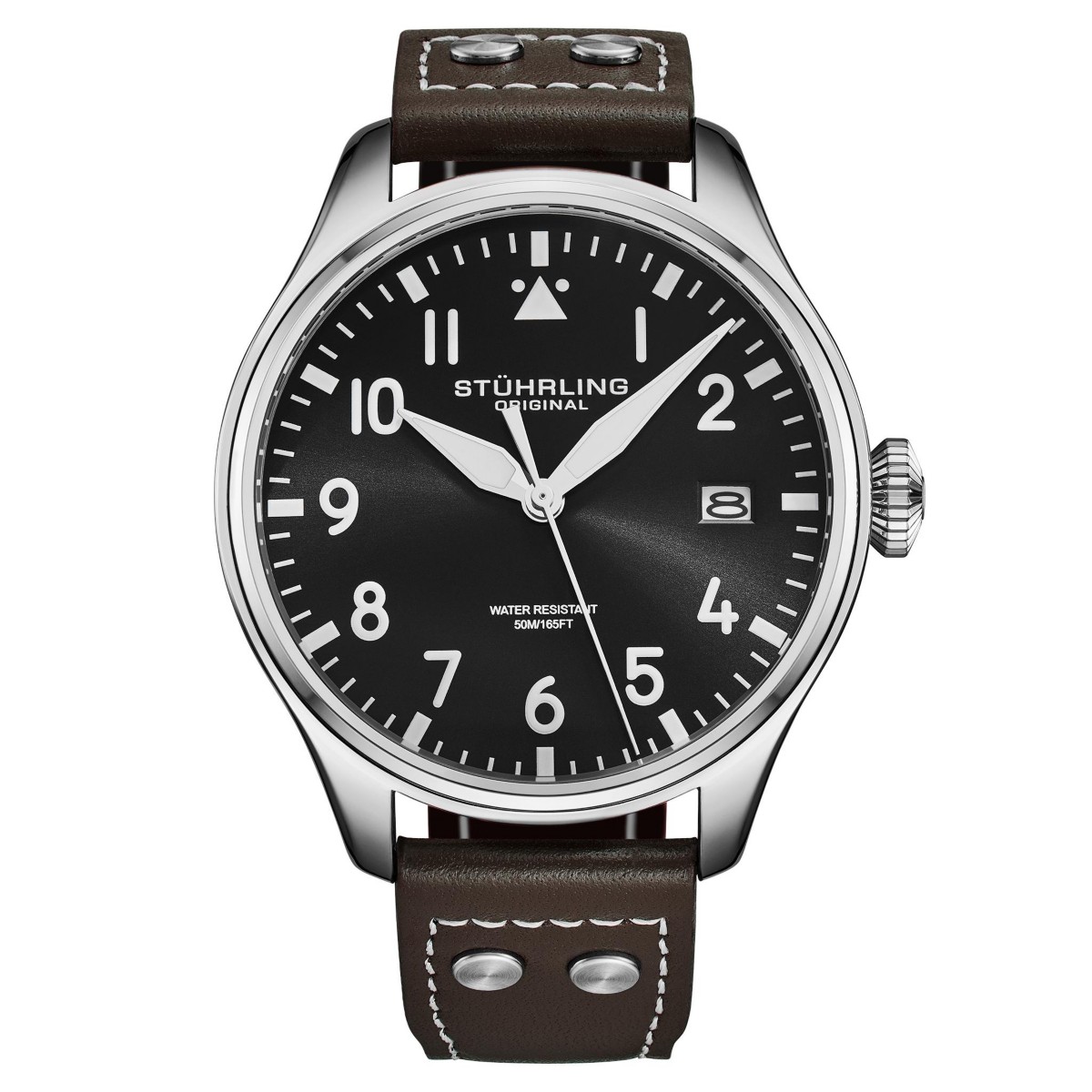 Мужские часы-пилот Stuhrling Airman 4078 на кожаном ремешке 43мм — фото 2