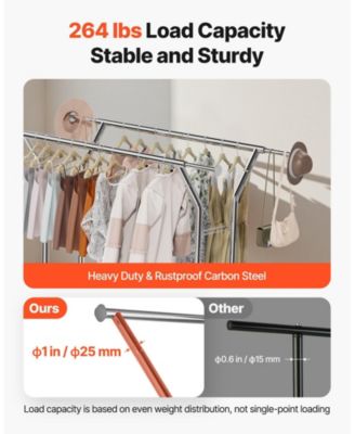 Rolling Clothes Rack with 2 Hanging Rods & 2 Shelves, Adjustable Height, 264 lb Capacity, Carbon Steel Garment Rack with Wheels