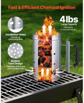 4 lbs Charcoal Chimney Starter, Heavy Duty BBQ Steel Chimney Starter for Charcoal Grill and Barbecues, Silver