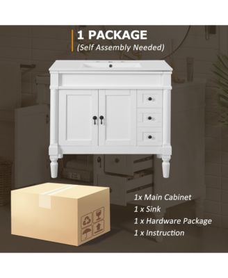 36" Bathroom Vanity with Ceramic Sink, Soft-Close Doors & Adjustable Shelves.