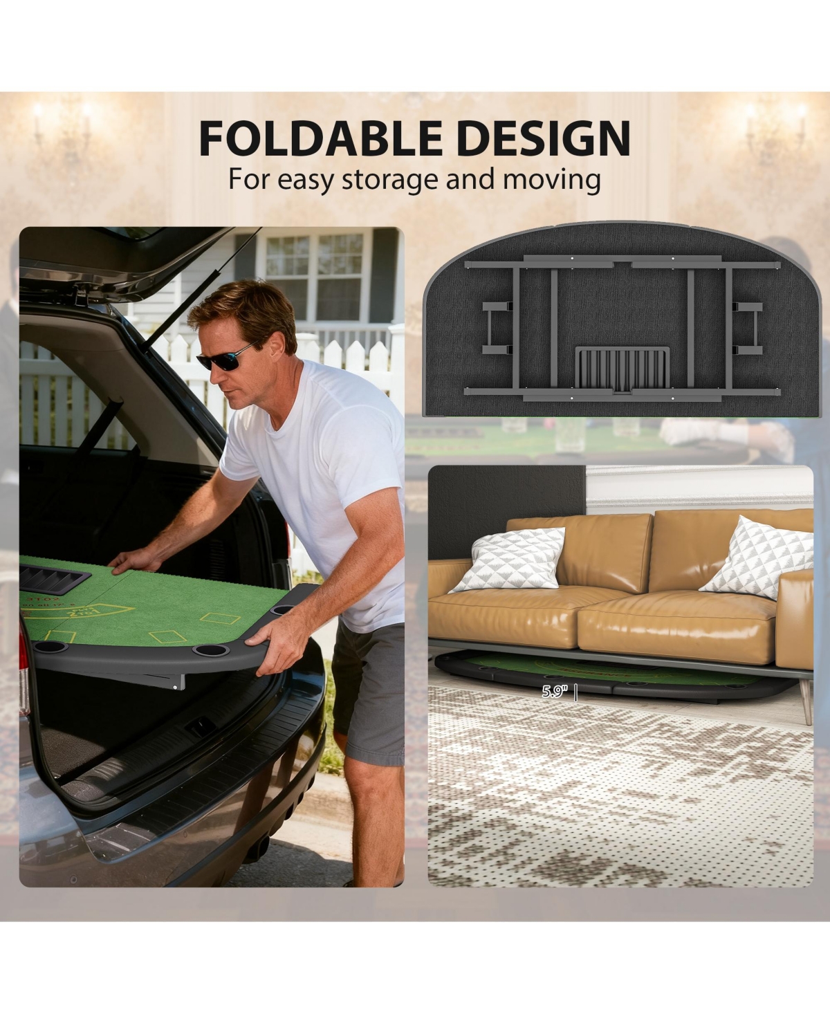 Soozier 72" Foldable Poker Table, Portable 8-Player jack Table