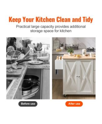 Kitchen Island Cart with Solid Wood Top, 45.3" Wide, Storage Cabinet, Drop Leaf, Drawer, Spice Rack, Towel Rack, Rolling, White