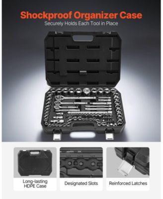 86-Piece Socket & Ratchet Set, 1/4" 3/8" 1/2" Drive SAE & Metric, Ratchet, Accessories, Storage Case, CR-V Steel