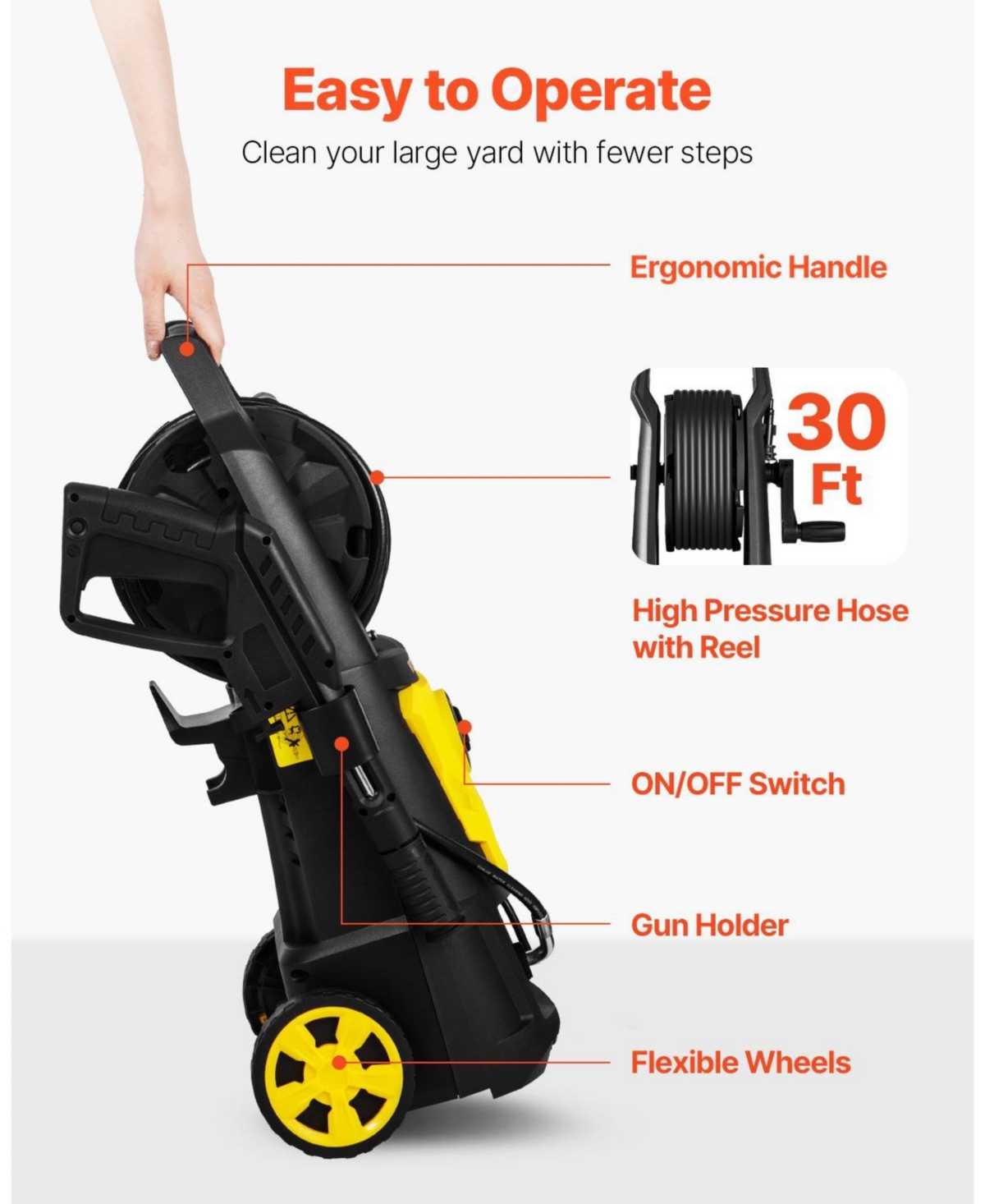 Mecale Electric Pressure Washer, 2000 Psi, 1.76 Gpm Max, 30 ft Hose, 5 Quick-Connect Nozzles, Foam Cannon, Etl Listed