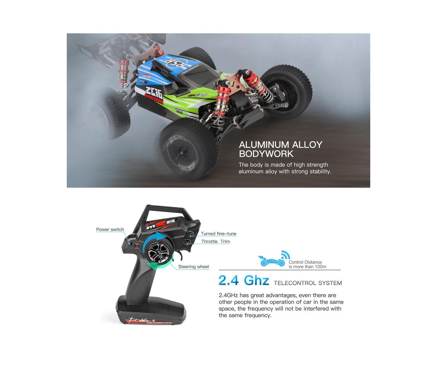 Детская игрушка Bruce & Shark 1:14 Scale 37 Mph High-Speed 4WD Off-Road Monster Truck RC Car, цвет: Зелёный — фото 6