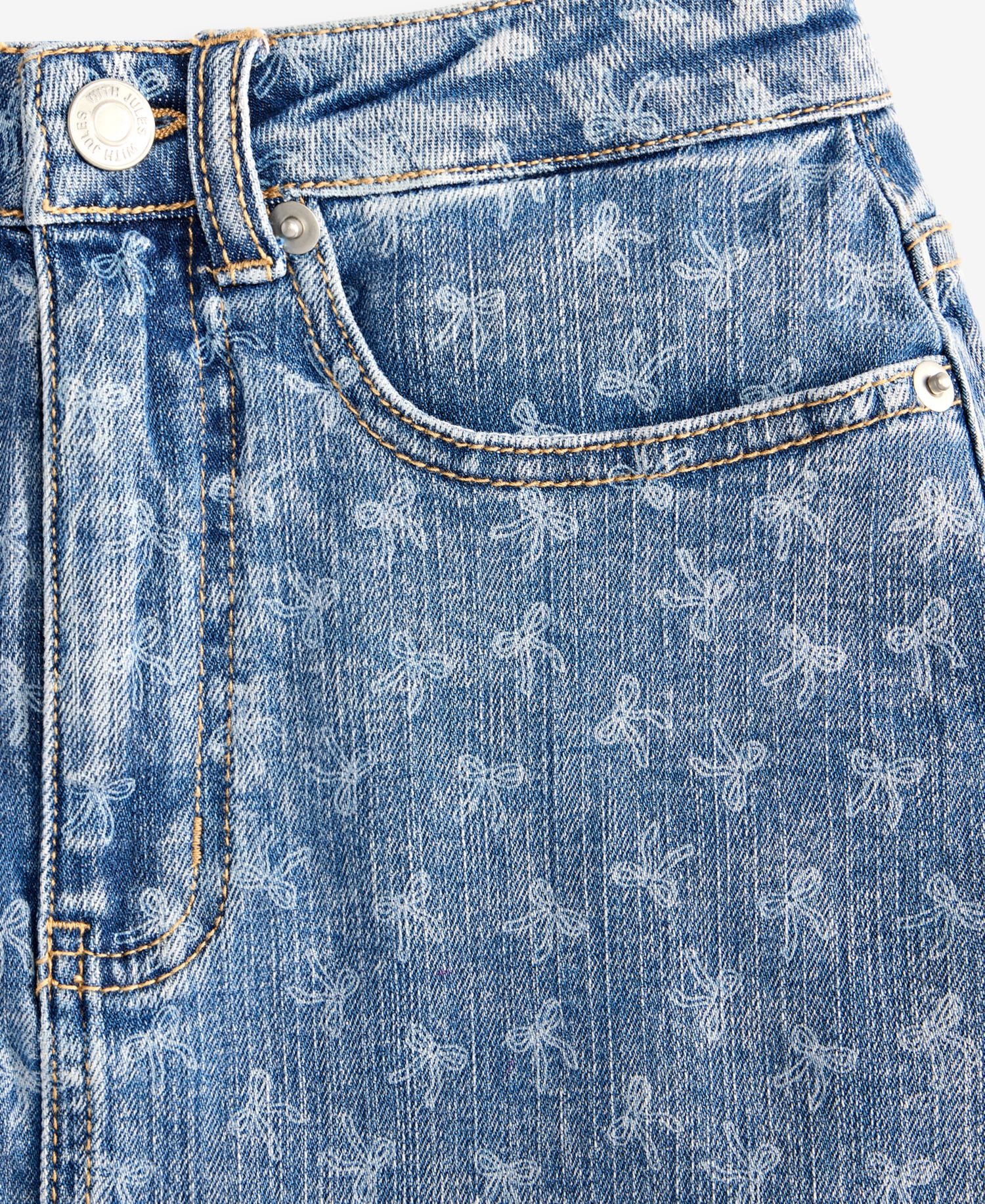 Girls' 7-16 Bow-Print Denim Skirt