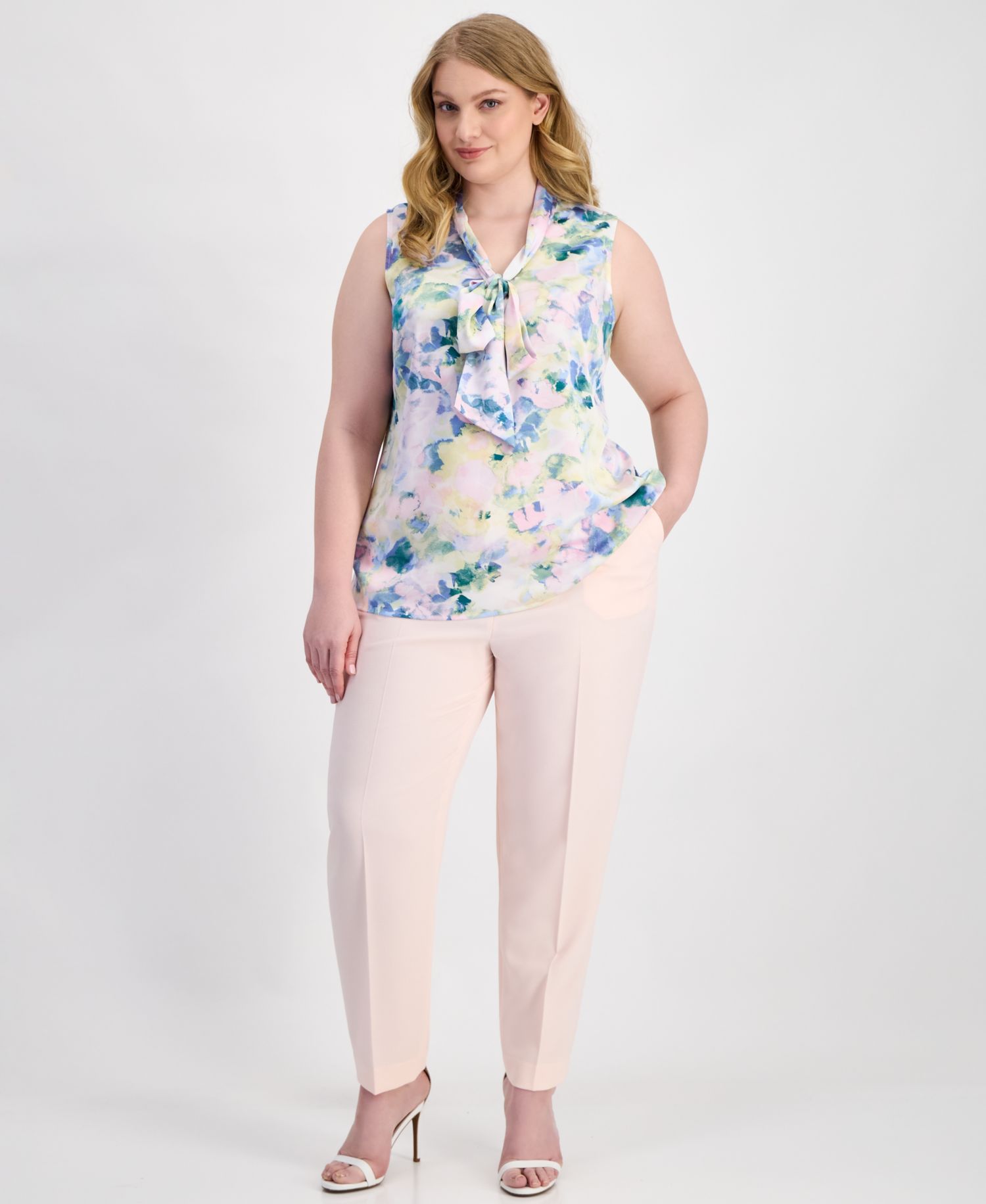 ASL Plus Size Classic Press-Pleat Straight-Leg Pants