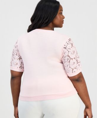 Plus Size Lace-Front Short-Sleeve Sweater