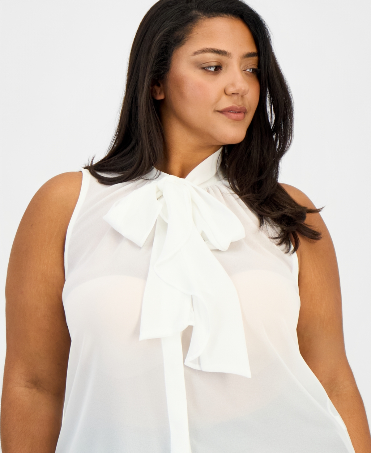 Tahari Asl Plus Sleeveless Ruffled Bow Blouse