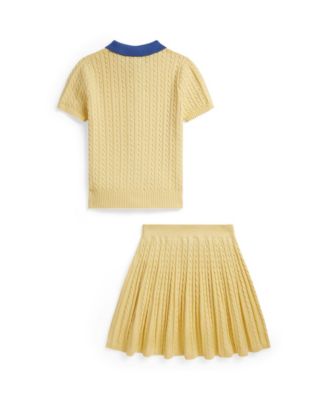 Girls' 7-16 Mini-Cable Polo Cardigan and Skirt, 2-Piece Set
