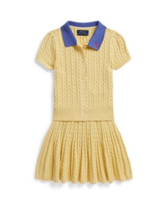 Girls' 2T-6X Mini-Cable Polo Cardigan and Skirt, 2-Piece Set