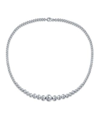 Traditional Classic Shinny Polished .925 Sterling Silver Graduated Round Lightweight Bead Ball Strand Necklace 16 Inch Hand Strung