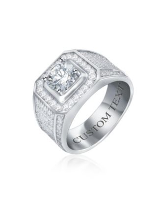 Statement Halo Square Solitaire Men's Ring Micro Pave Band Silver Plated