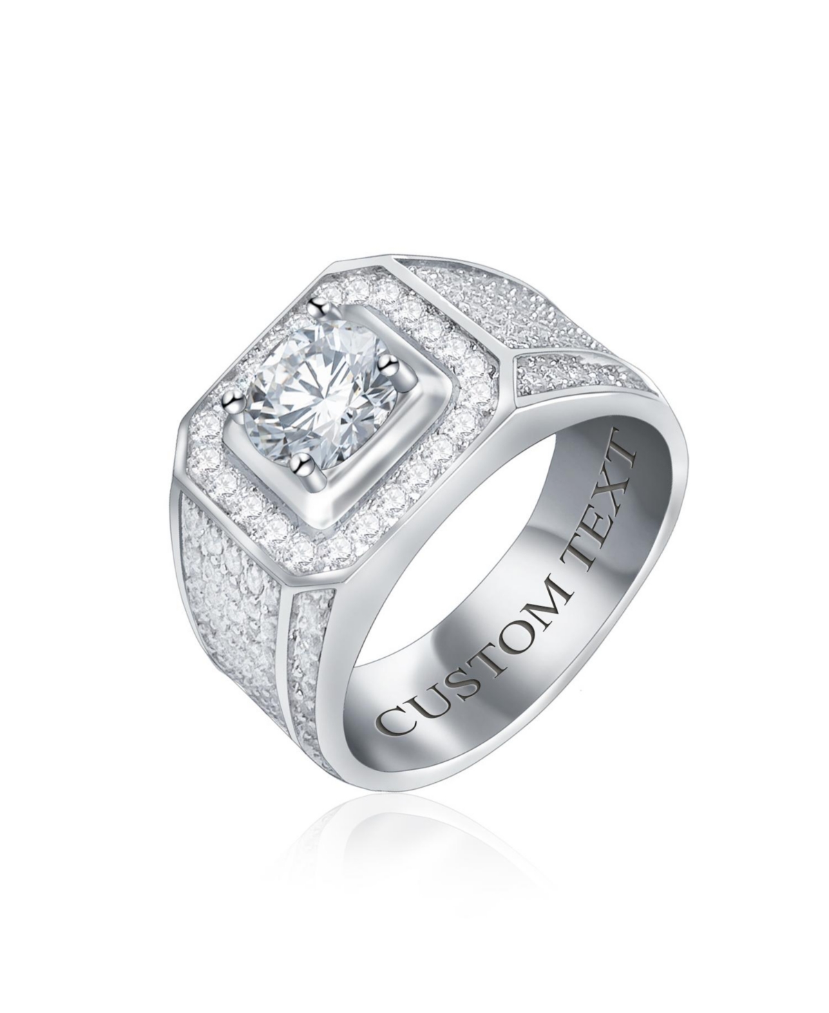 Bling Jewelry Statement Halo Square Solitaire Men's Ring Micro Pave Band Silver Plated