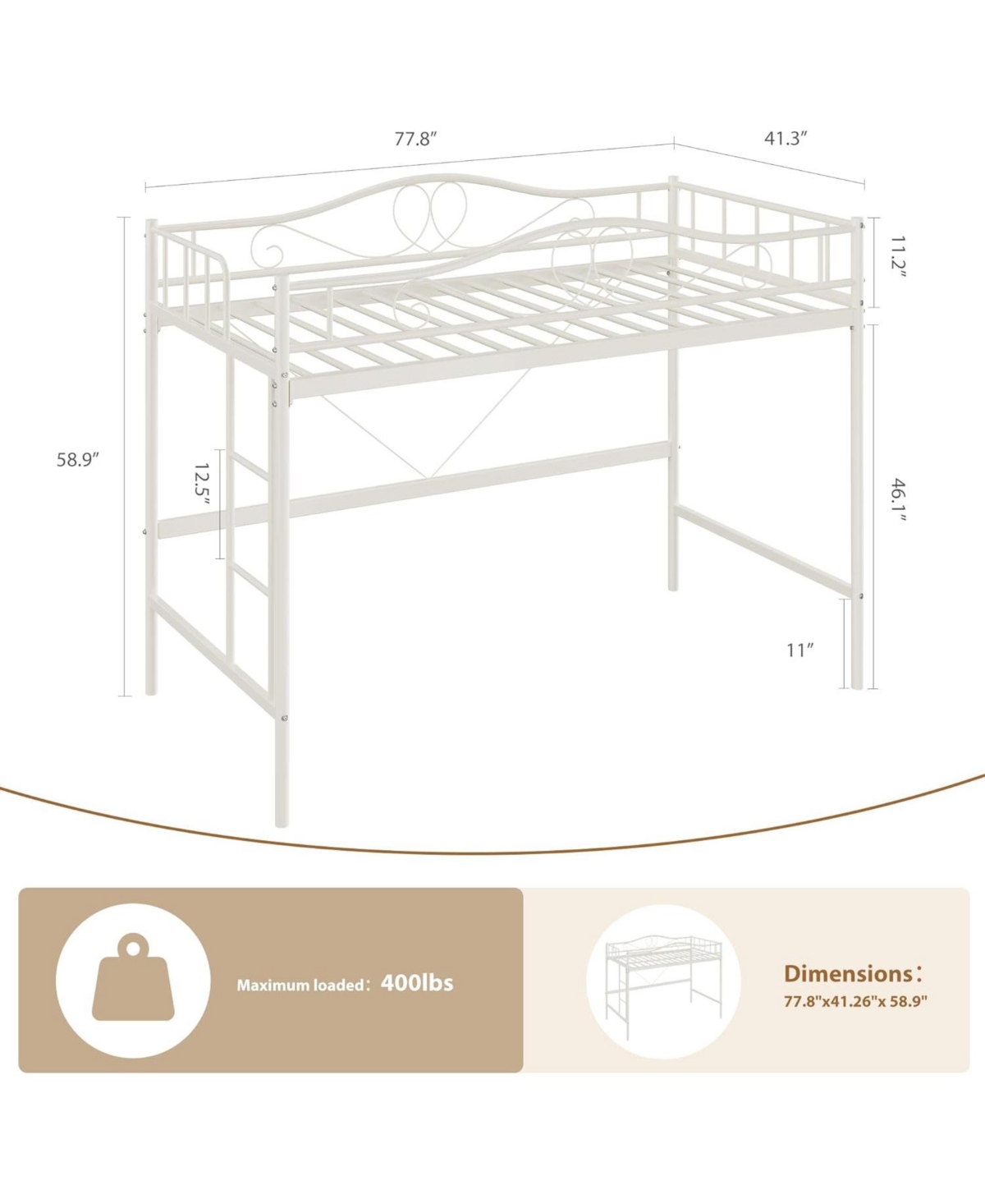 gaomon Twin Loft Bed with Adjustable Ladder & Full Safety Heavy-Duty Metal 400 Lbs No Box