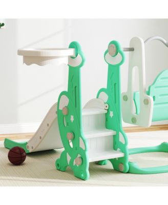4 in 1 Toddler Slide and Swing Set w/ Climber, Basketball Hoop,