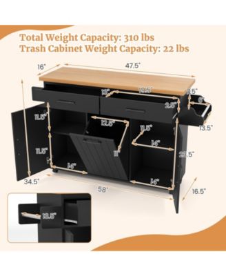 Rolling Kitchen Island Kitchen Cart with Tilt-out Trash Cabinet Island Table