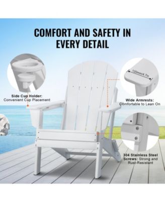 Set of 2 Plastic Adirondack Chairs, All-Weather Folding Patio Chairs with Cup Holder, Ergonomic Armrests