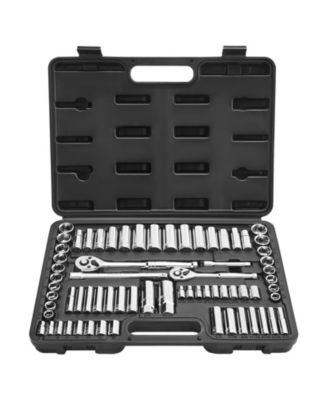 69-Piece Socket & Ratchet Set, 1/4" & 3/8" Drive SAE & Metric, Deep & Standard, Accessories, Storage Case