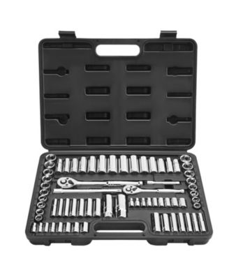 69-Piece Socket & Ratchet Set, 1/4" & 3/8" Drive SAE & Metric, Deep & Standard, Accessories, Storage Case