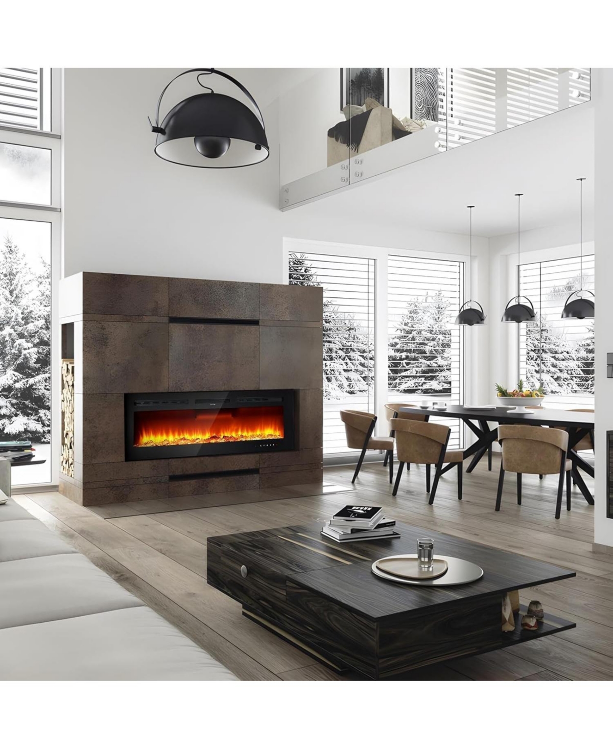 Gaomon 90" Electric Fireplace Insert, Ultra-Slim Wall Mounted/Recessed Heater, 12 Flame Colors, WiFi, Remote & Touchscreen, Adjustable Thermostat