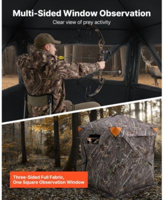270° Hunting Blind Ground Blind, 1-2 Person Pop-Up Deer Blind with Carrying Bag, Portable Hunting Tent with 3 Horizontal Windows